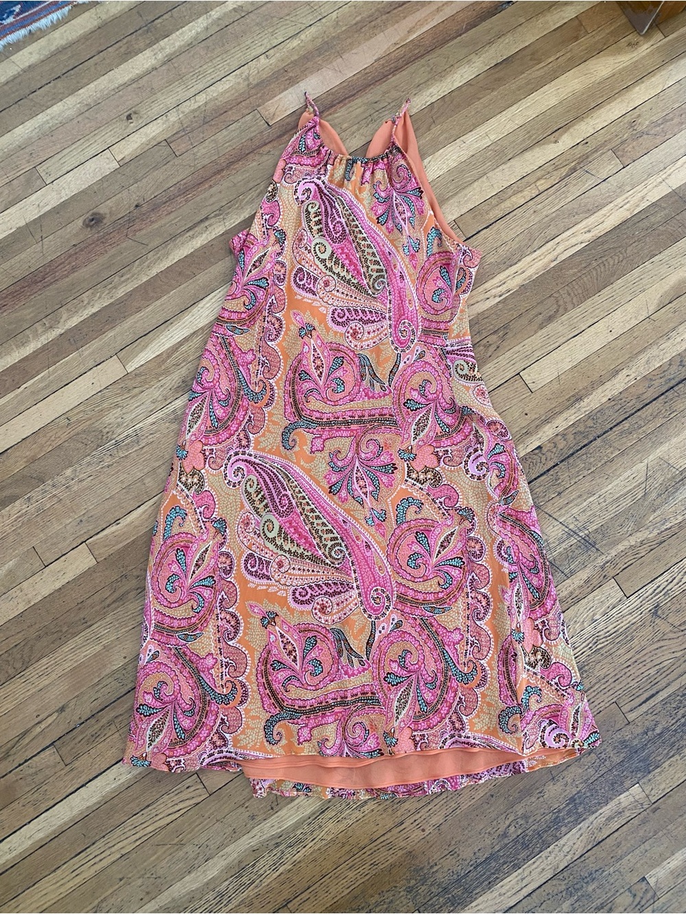 Ann Taylor Silk Pink & Orange Paisley Halter Mini Dress